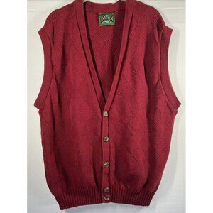 Vintage Jantzen Sweater Vest Mens Large Knit Diamond Solid Red Button Up Grandpa